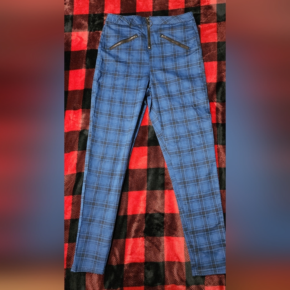 Plaid high-rise skinny pants